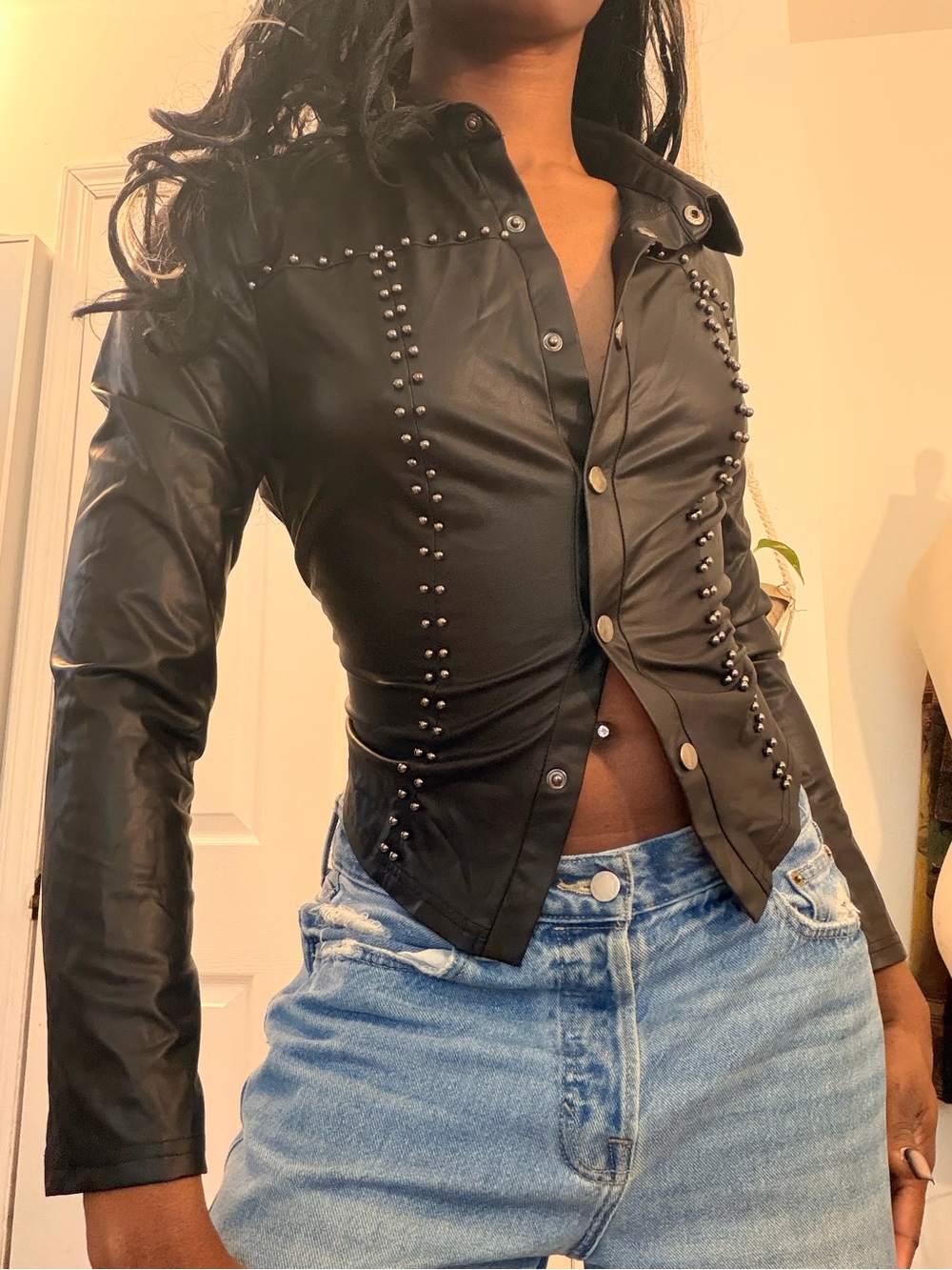 Black Studded Women's  button up shirt